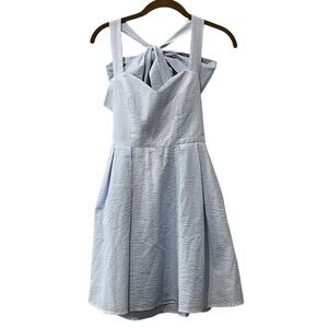 Lauren James‎ Livingston Seersucker Bow Back Sundress Blue White XS Coastal Prep